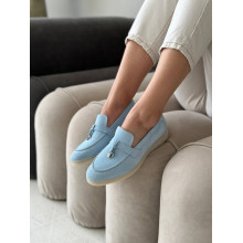 Ніжно-блакитні замшеві лофери на низькому ходу Арт. 156-6